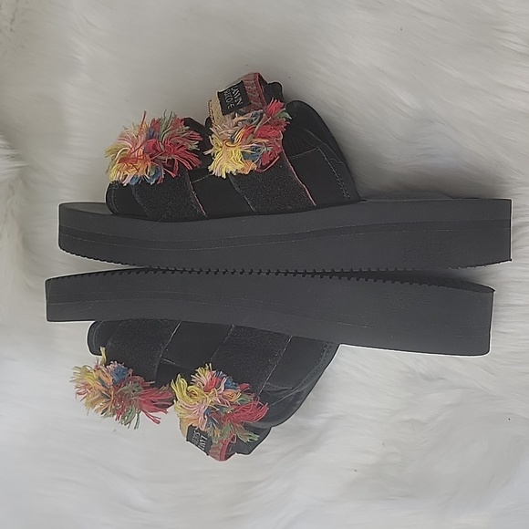 LANVIN SUICOKE Rainbow Embroidered Fringe Boho Platform Adjust Strap Sandals 7 - Picture 5 of 13